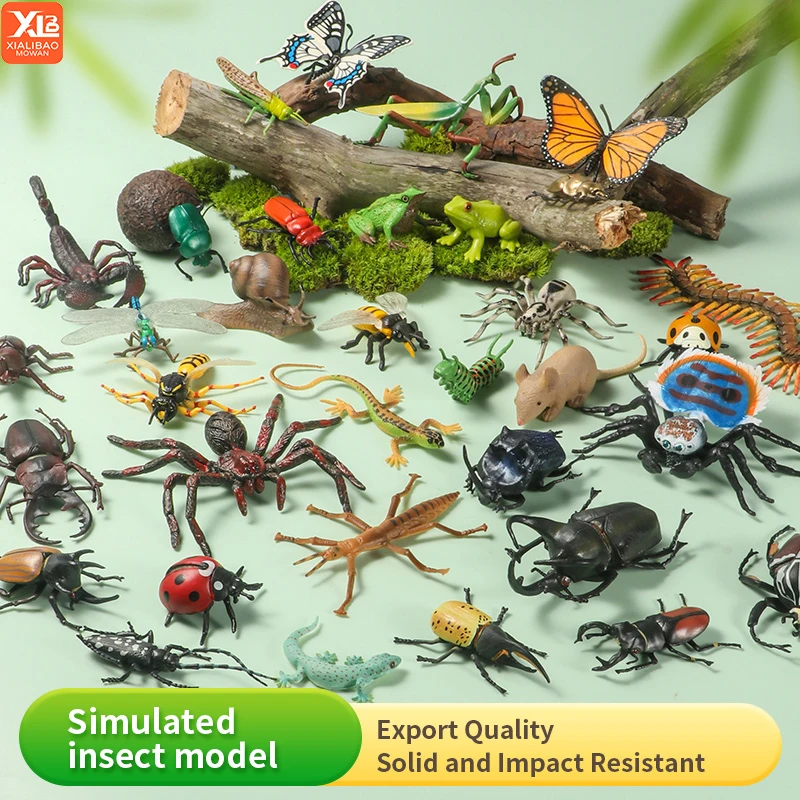 Figuras de acción educativas de insectos y animales, modelo de juguete con mariposa, abeja, libélula, Mantis, hormiga, Caracol, decoración de colección para niños