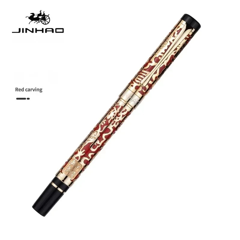 Jinhao 5000 Luxury Metal Fountain Pen Dragon Texture Carving Executive Pen Writing ink Pen Office School Stationery Supplies