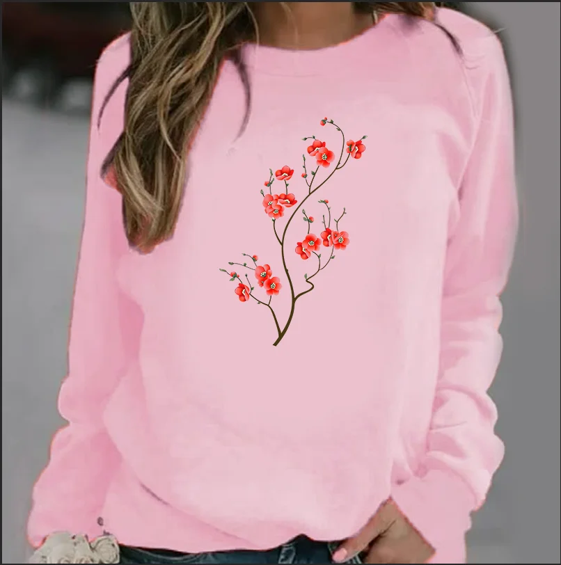 New Women's Hoodie European  Natural Flower Printed Crew-neck Hoodie Sweatshirt  Streetwear Women Aesthetic