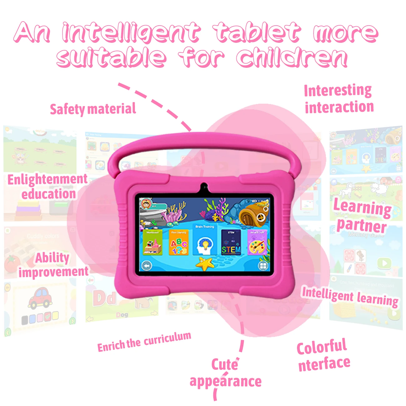 The Latest 7inch Android Tablet Computer, Android Operating System, Equipped with Dual Cameras, Built-In Love Dolls and Other Learning Software, Supports Wifi and Bluetooth, with Anti-Fall Shell, with Parent Control Software, Learning, Education, Entertainment, Best Children Gifts, Blue and Red.