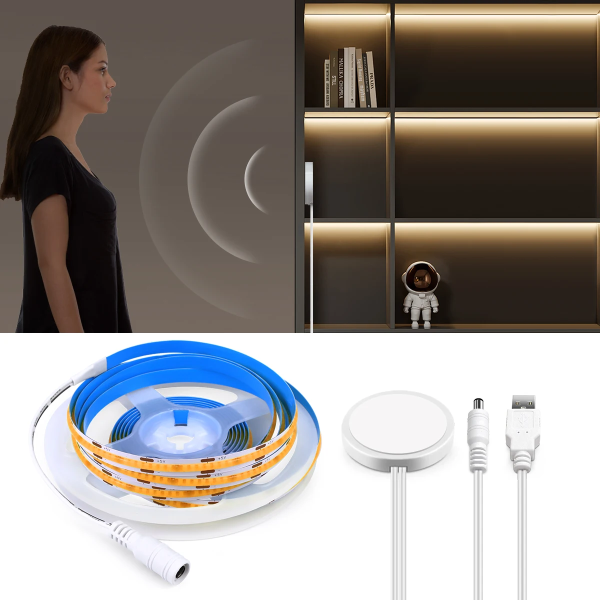 

Bedroom Sensor Light LED COB Strip Ribbon Diode Tape Wood Penetrating Human Motion Sensor Switch Mirror Backlight FCOB Lamp