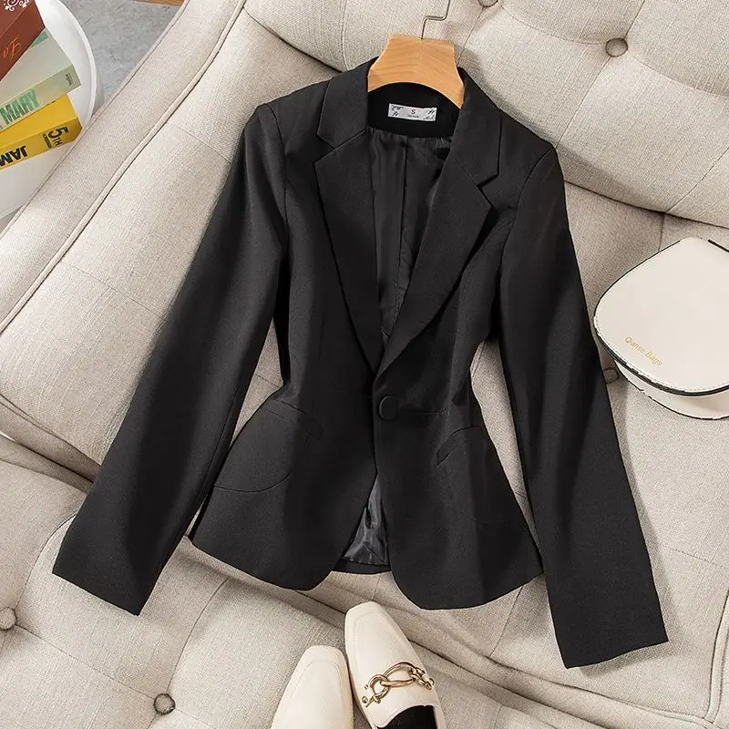 White Tailored Jacket Women's Short Sleeveless Suit Coat Spring Autumn plus Size Slim Fit Casual Long Sleeve Ladies Coat