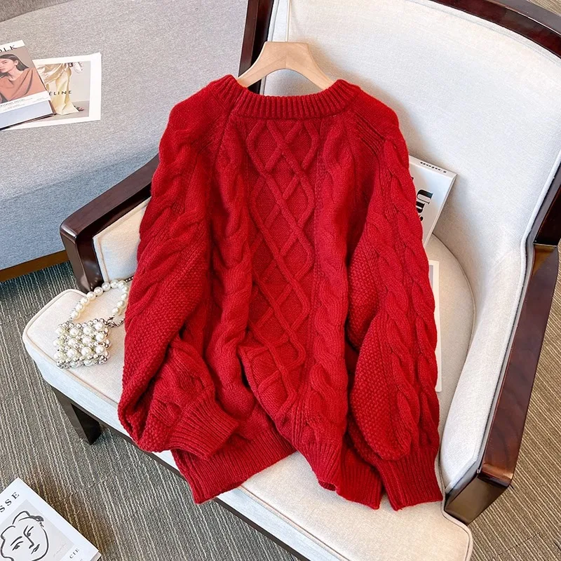 thiened-red-twist-sweater-women's-long-sve-winter-faion-plus-size-hide-belly-slimming-lazy-sle-inner-wear-top