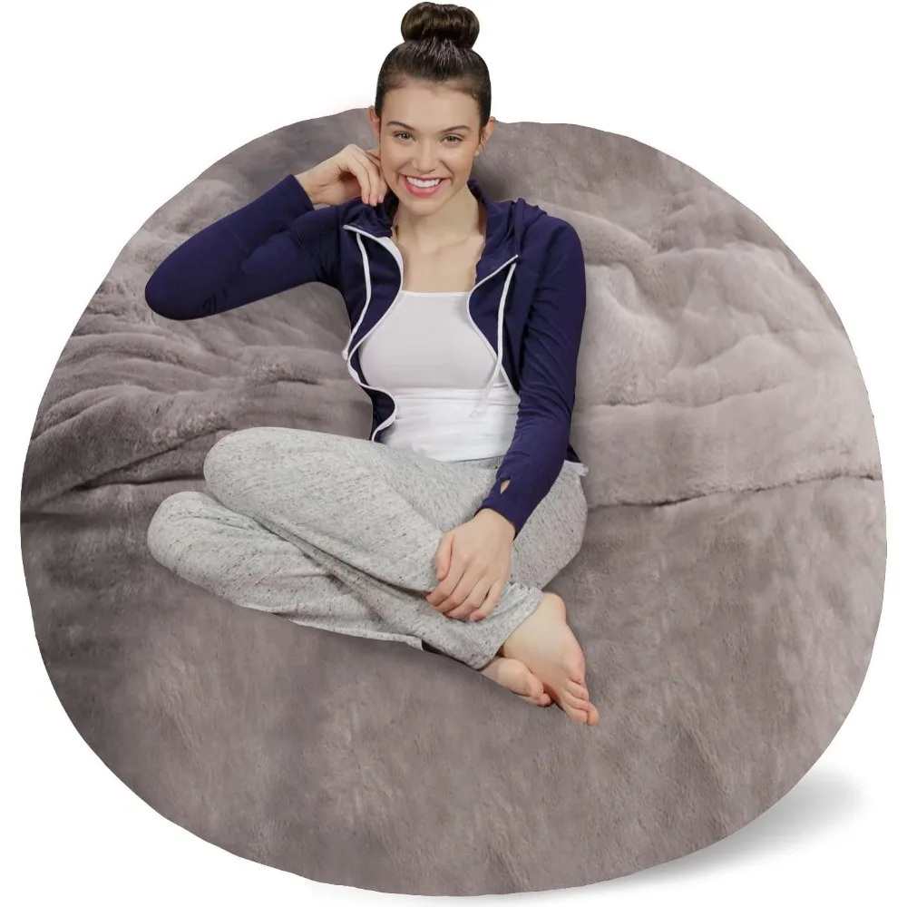 Bean Bag Chair - Plush, Ultra Soft - Memory Foam Bean Bag Chair with Faux Rabbit Fur Cover - Stuffed Foam Filled Furniture