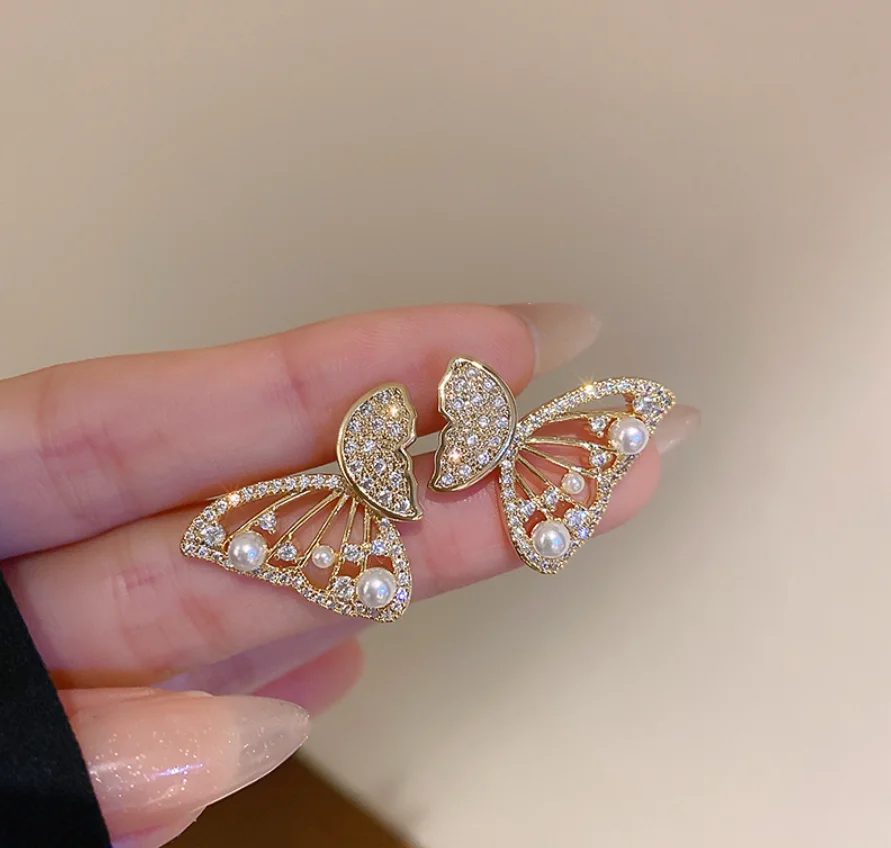 2022 new S925 silver needle copper gold plated pearl zircon Butterfly Earrings for women Fashion Jewelry