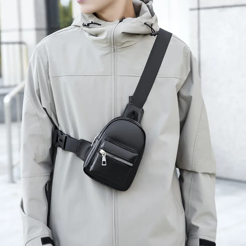 

Men's Mini Crossbody Bag Fashionable Leather Chest Bag Trendy Outdoor Sports Shoulder Mobile Phone Bag Casual Men's Sling Bag