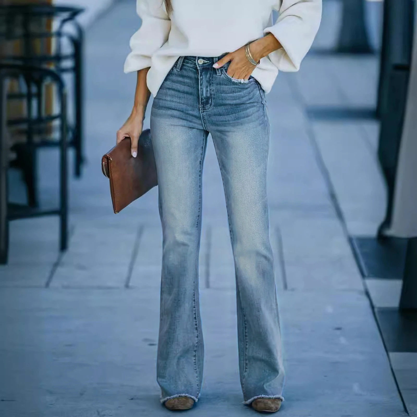 Dames 2026 Klassieke stijl gewassen casual en veelzijdige jeans Mode Retro woon-werkverkeer Afslankende rechte broek met wijde pijpen