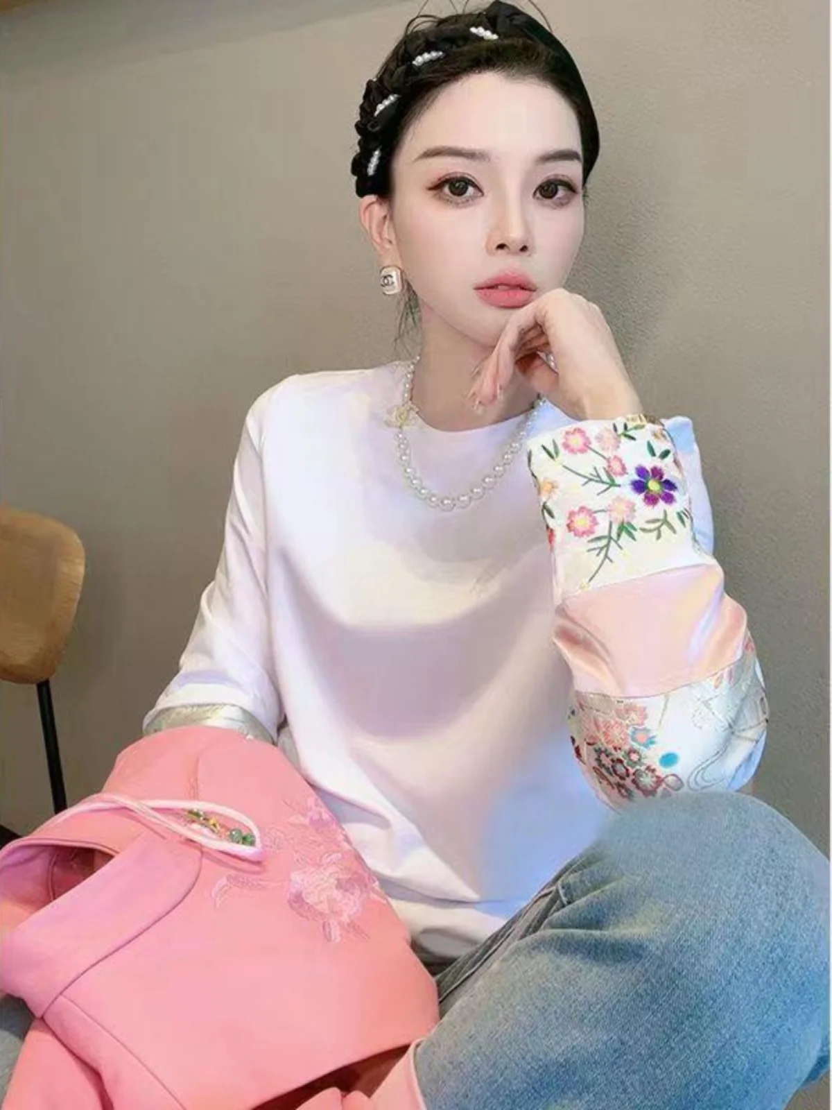 

Женская футболка больших размеров 300 Pou, новая китайская футболка из чистого хлопка, длинная базовая футболка Irt, модный модный топ против старения