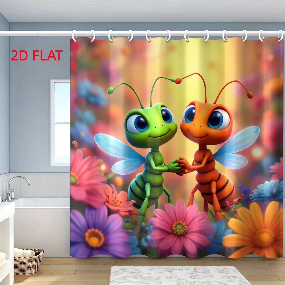 Vibrant Cartoon Butterfly Insect Floral Shower Curtain Bathroom Decor Cute Jungle Nature Print 180x180cm Waterproof Curtain