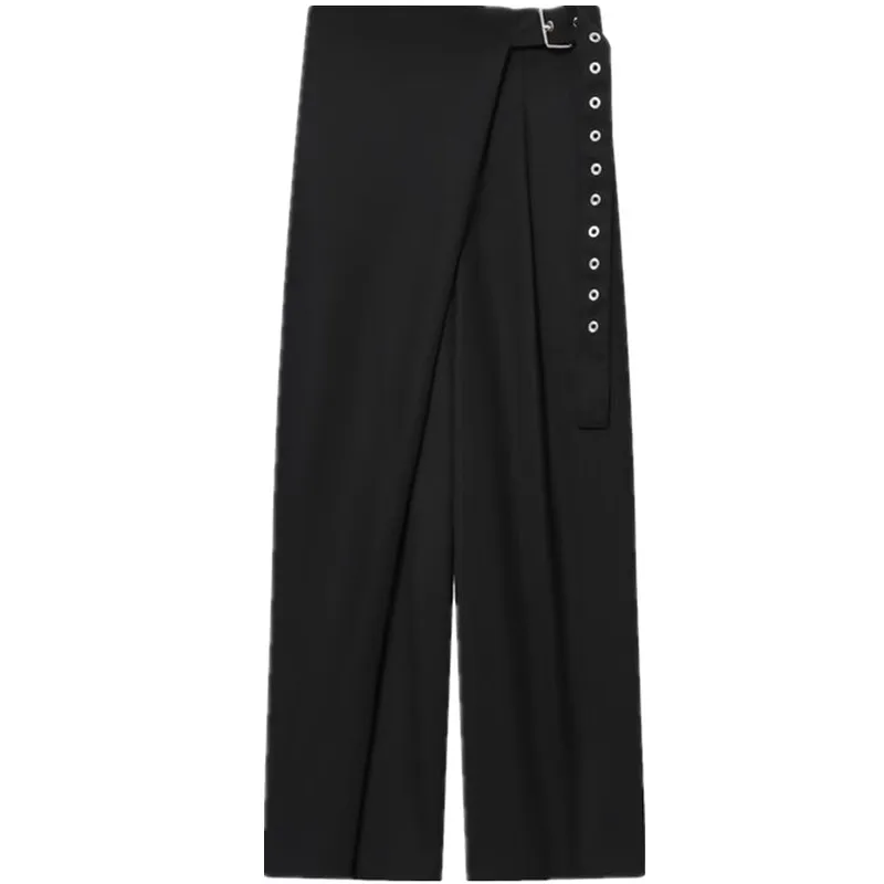 Spodnie damskie z szerokimi nogawkami, z mieszanki materiałów, z wysokim stanem, w stylu casual, nowość na jesień, różne materiały.