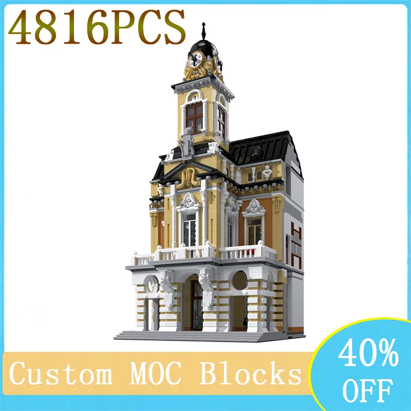 Hot Custom Streetscape Building Block Model MOC Modular Building Large City Hall DIY Creative Children\'s Toys Christmas Gifts