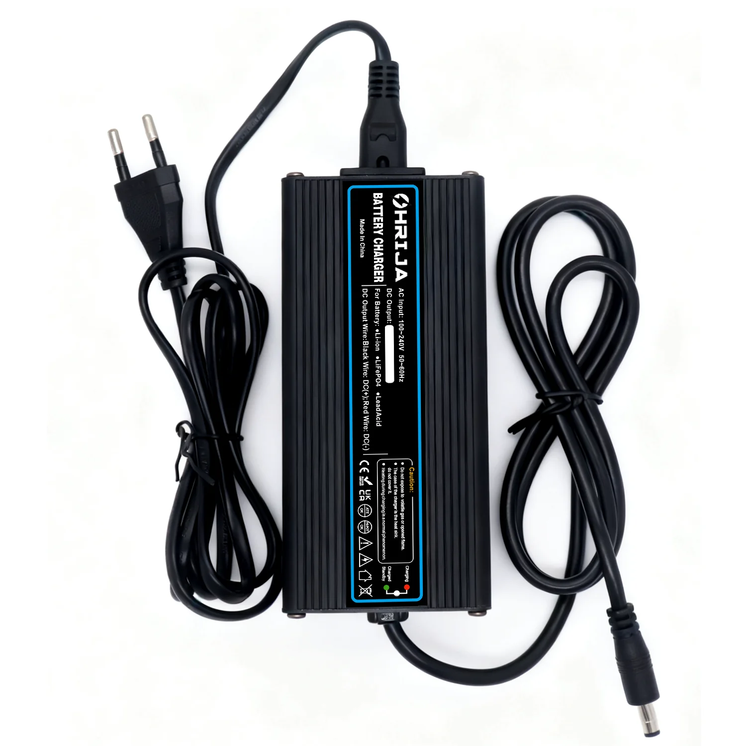 الشاحن الذكي OHRIJA 54.6V 2A مناسب لبطاريات ليثيوم 13S 48V مع غلاف من سبائك الألومنيوم، بدون مروحة، صامت، DC5.5*2.1