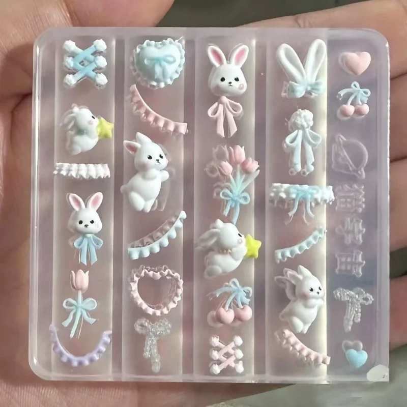 

1pc Creamy lace rabbit bow marine shell 3D Acrylic Mold Nail Art Decorations Cat DIY Design Silicone Nail Art Nails Mold