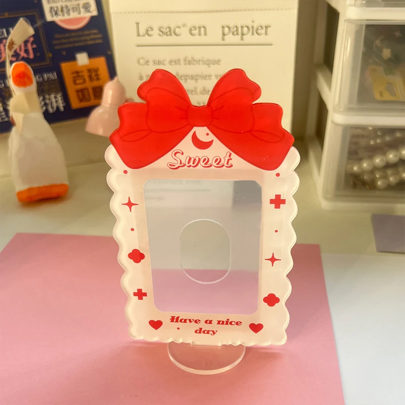 Acrylic Photocard Frame 3inch With Sweet Bowknot Desktop Decor Photo Holder Card Display Stand Sleeve Cartoon Photo Protector