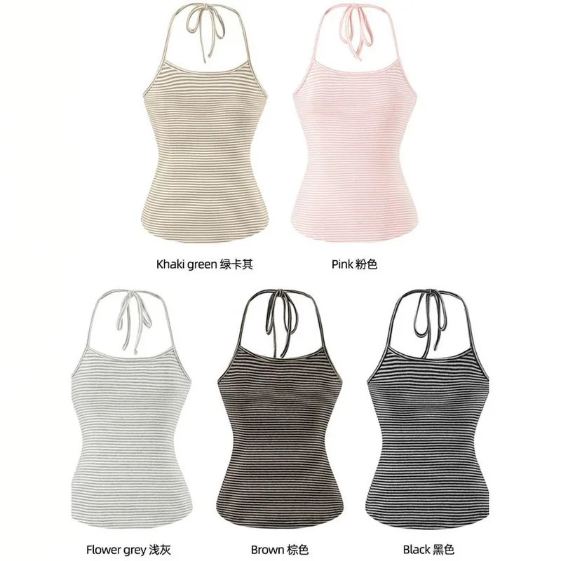 women fall three piece set color block stripe tie up halter vest loose long sleeve blouse shirt high waist pants