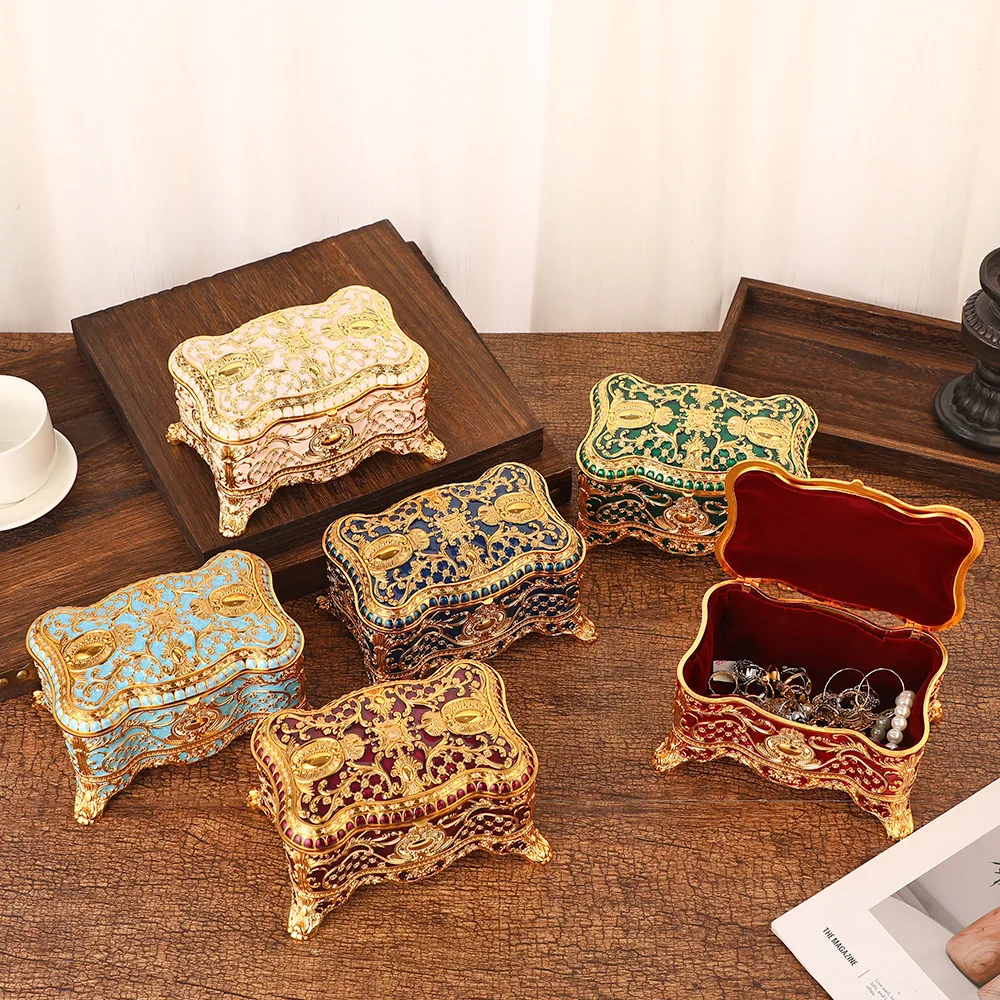 Luxury Jewelry Storage Box Gift for Girl Women Creative Gold Metal Trinket Box Tabletop decoration Keepsake Box