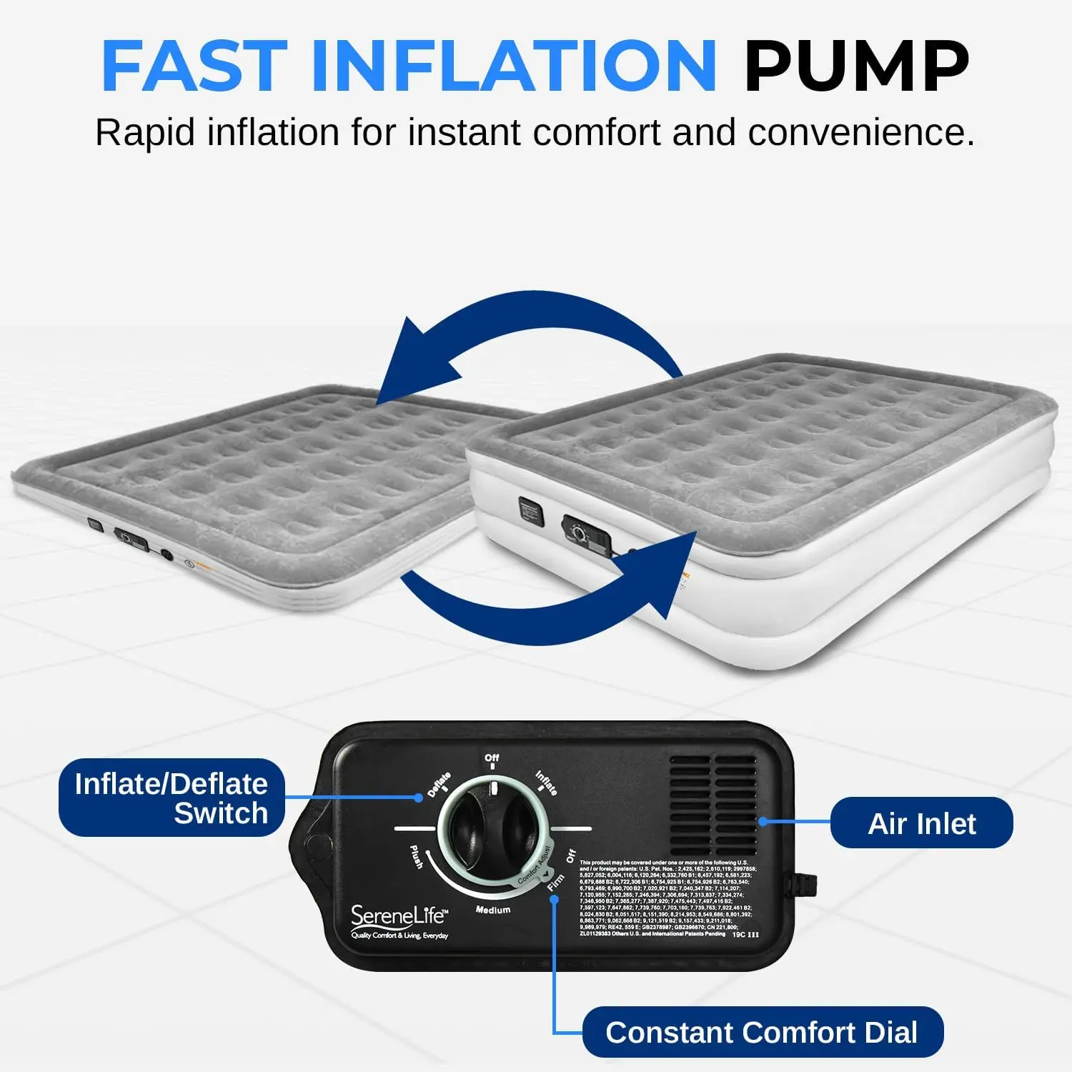 Enhanced Support Coils & Adjustable Firmness - Double Bed for Home, Guests, or Camping (Gray)