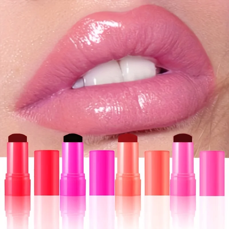 ベリーレッドの4色展開ジェリーリップバーム、防水で長時間保湿、自然なツヤのある唇と頬に。