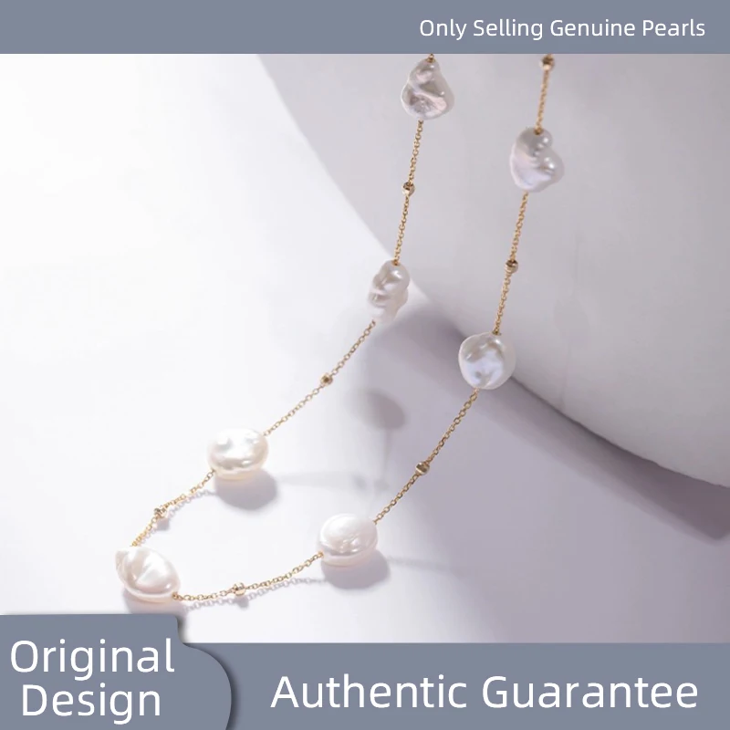 

Fine Jewelry Real 18K Gold Necklace Pendnat Baroque Natural Freshwater Pearl Pure AU750 Chain for Women Wedding Gift X666
