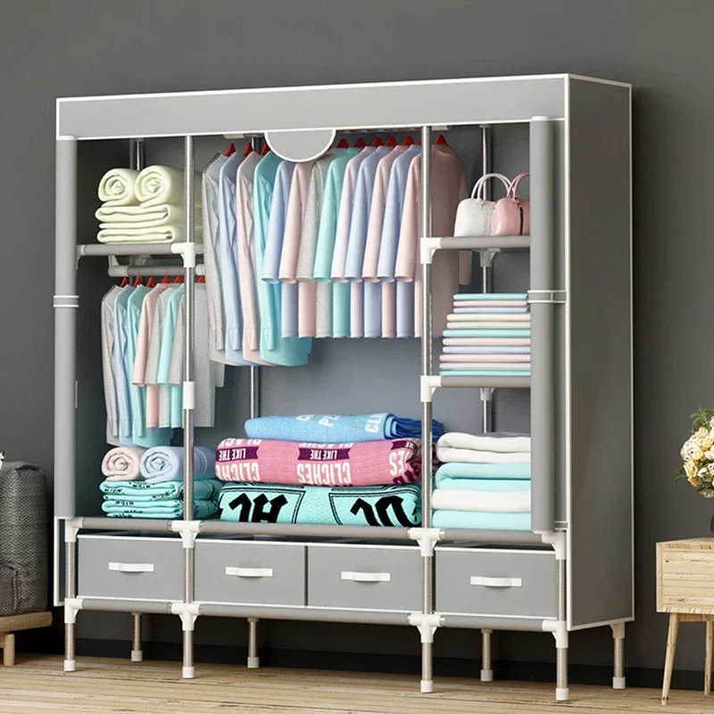 Simple Double Cloth Large Wardrobe Home Bedroom with Drawer Clothing Quilt Blanket Bag Storage Cabinet Sundries Organizer Rack