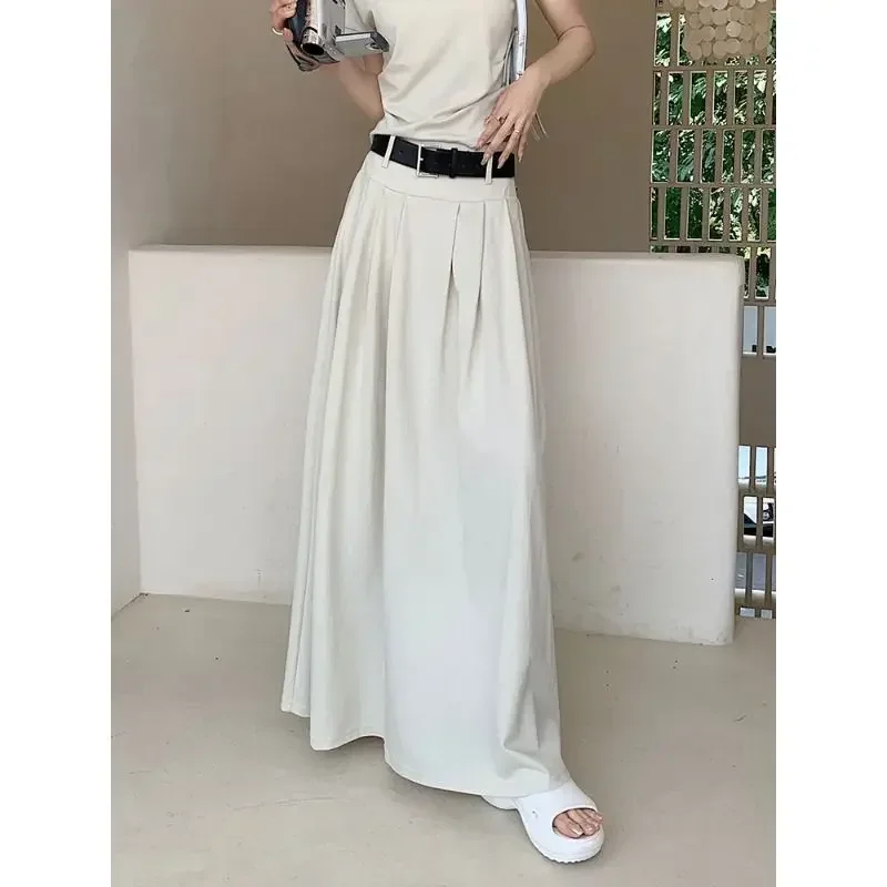 Temperament High Waist White Half Skirt Women's Summer Long Skirt Streetwear Slim Casual All-match Pleated A-line Skirt Set