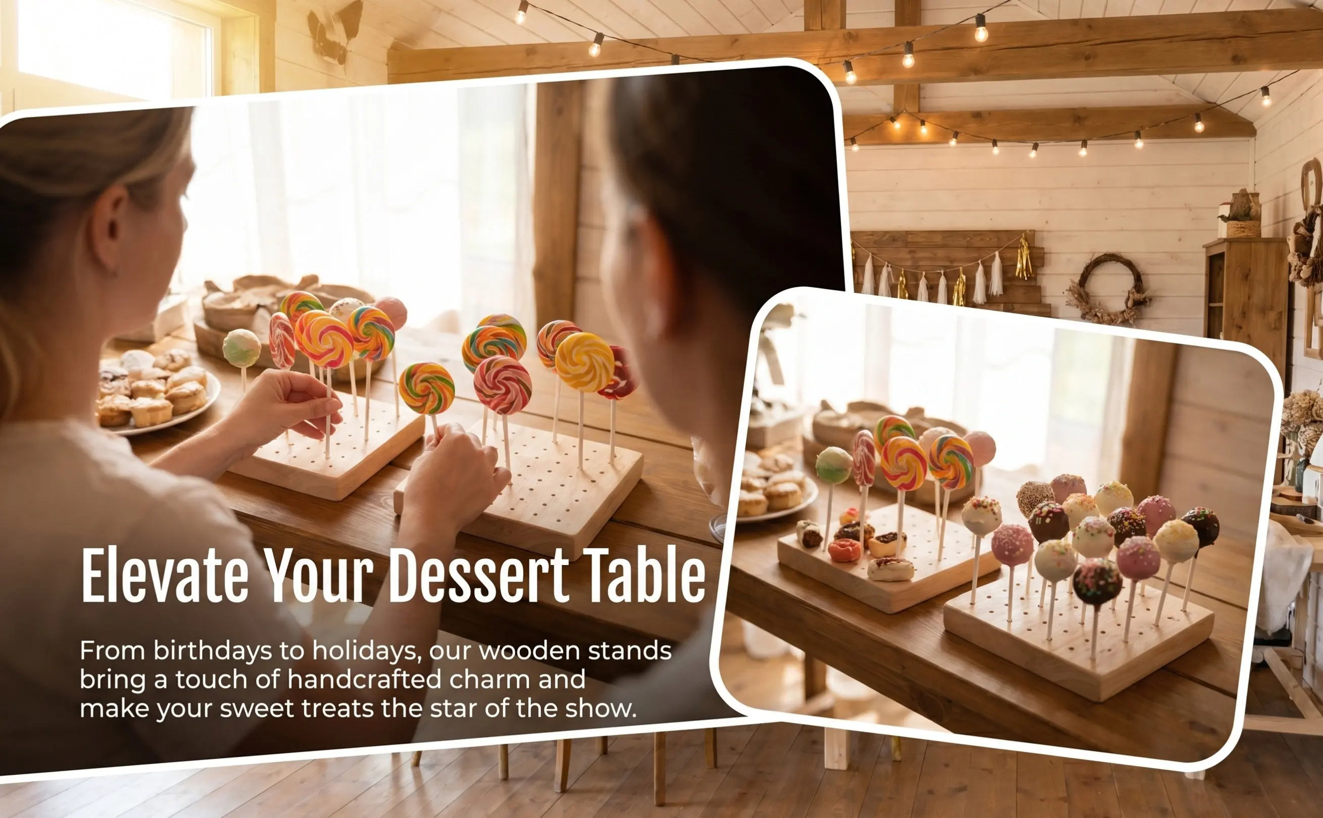 2Pcs Fine Workmanship Wooden Lollipop Holder Unique Creative Display Stand for Candies Banquet Wedding Party Supplies Rack