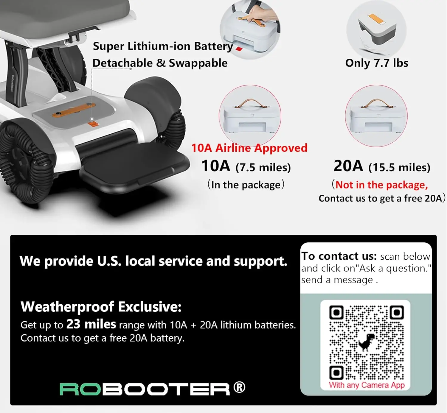 ROBOOTER® X40 Intelligent Electric Powered Wheelchair, Compact Heavy Duty Mobile, Automatic Folding, Powerful Dual Motor, Dual C