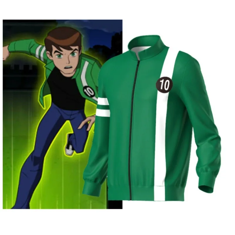 Sudadera con capucha y cremallera para disfraz de cosplay de Anime Ben 10 Alien Force Ben Tennyson, traje unisex de Halloween