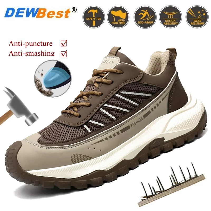 

Summer-weight, moulded-toe, impact-resistant and puncture-resistant men’s safety shoes with EVA outsoles