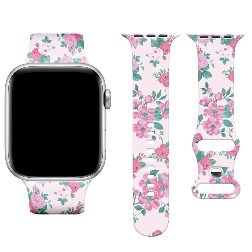 Cinturino in Silicone per Apple Watch Serie 9 8 7 6 5 4 3 SE cinturino con stampa Ultra floreale IWatch 49mm 45mm 44mm 42mm 41mm 40mm