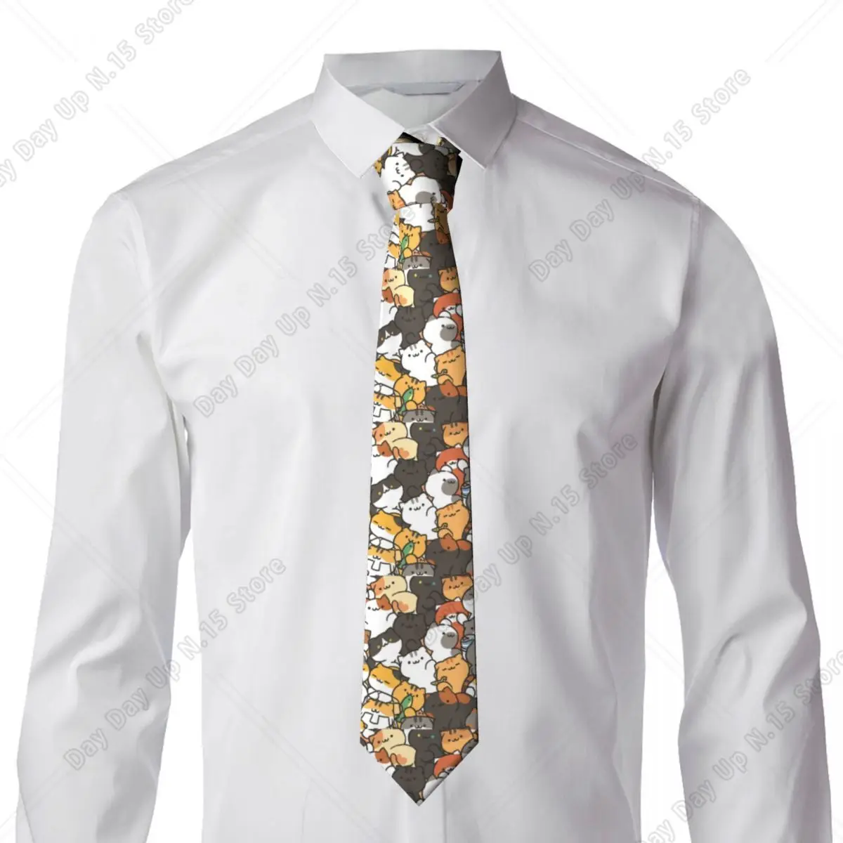 Custom Cute Creative Cat Tie Men Formal Silk Neckties for Office