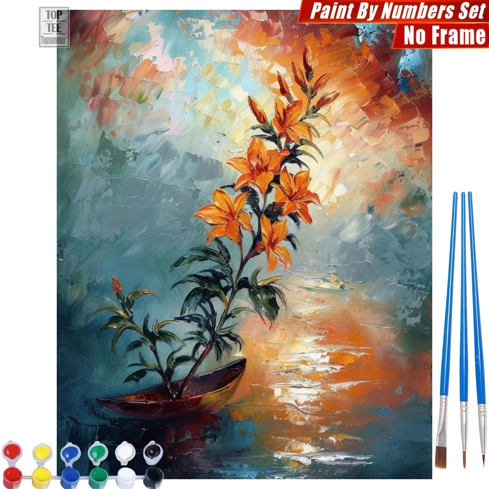 

Orange Lily Boat Paints By Number Set - Colorful Background Lily Abstract Wall Art Easter Gift For Grandma