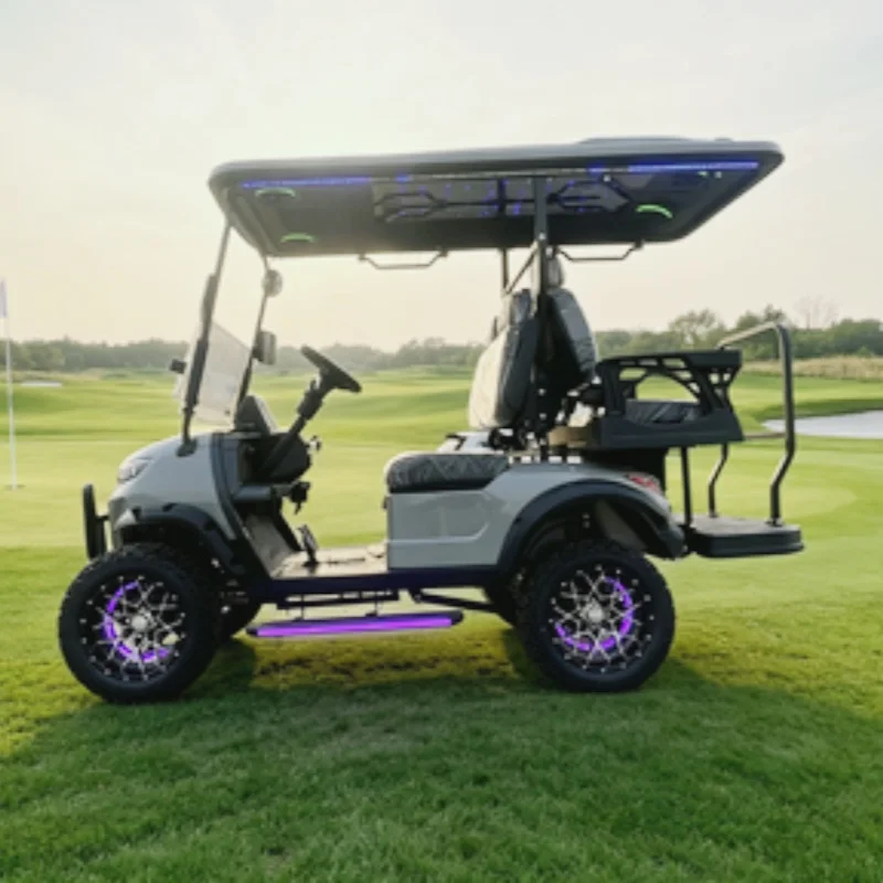 Hot Selling 4 Seats Off-Road Electric Golf Cart Max100km 28 mph Golf Car With Bumper Seat With Headrest Off-Road Tires LED Strip