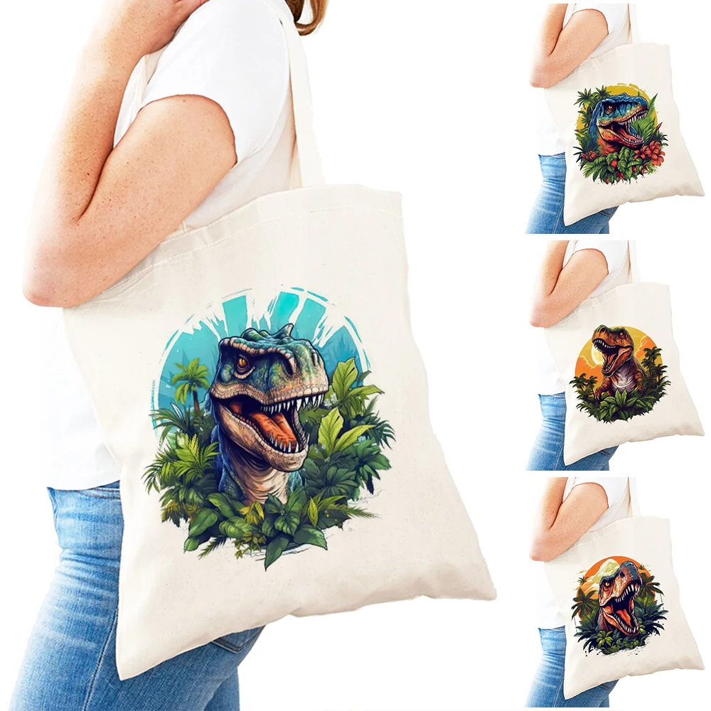 

Prehistoric Jungle Design Women Shopper Satchel Wild Dino Theme Lady Daily Use Tote Bag Dinosaur Art Print Girl Shopping Bags