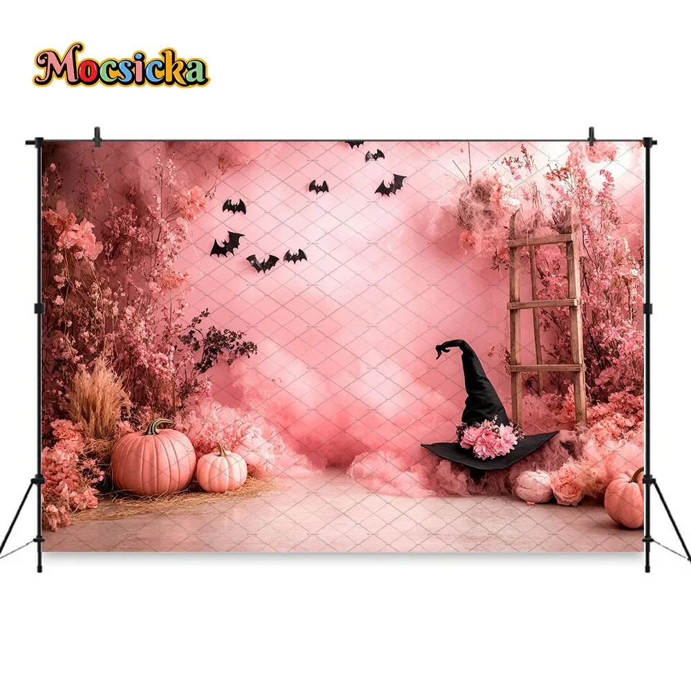 Mocsicka 할로윈 마녀 파티 배경 소녀 소년 사진 무서운 호박 조명 박쥐 배경 베이비 쇼 사진 스튜디오
