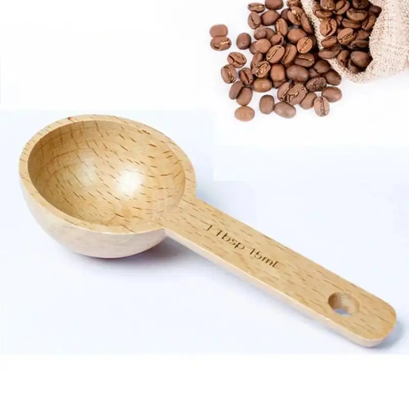 7.5 To 45ML Portable Beech Walnut Wooden Measuring Spoon Multipurpose Coffee Tea Sugar Kitchen Gadget 1Pcs