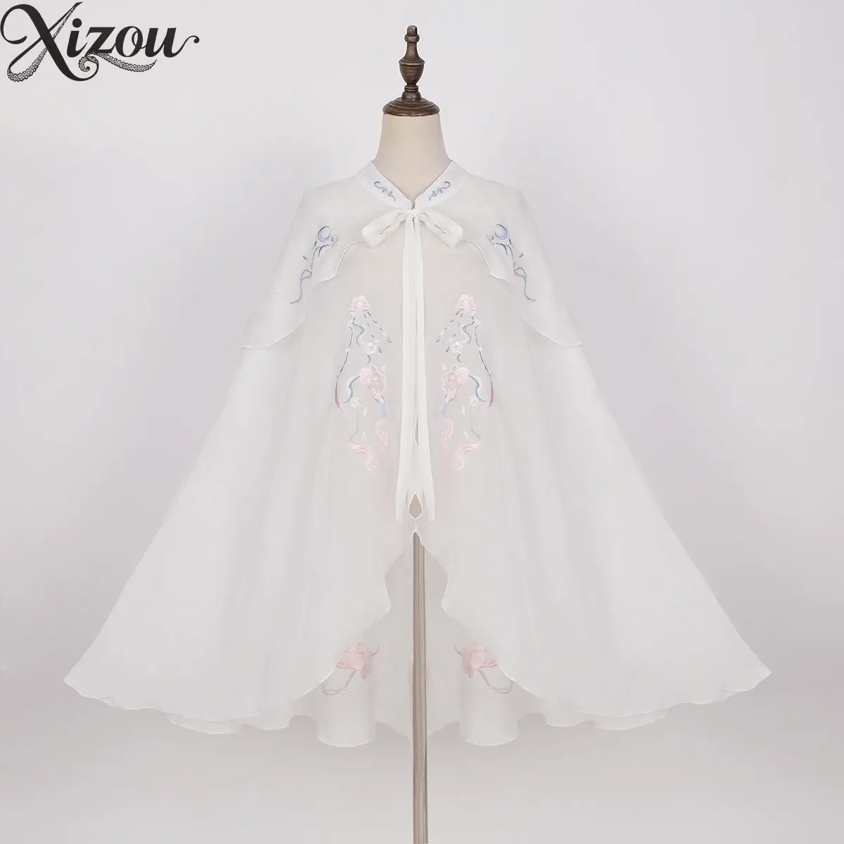 Chinese Style Hanfu Cape Floral Embroidery Chiffon Shawl Summer Sunscreen Cloak Vintage Outerwear Women Spring Ponchos 2026