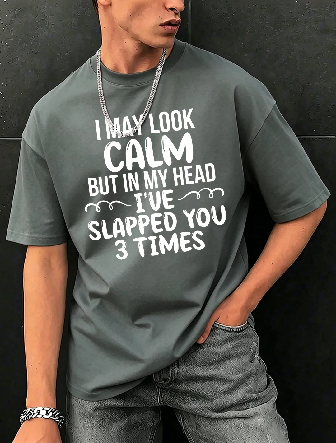 Slapped You 3 Times In My Head Print Herren-T-Shirts aus Baumwolle, Hip-Hop-T-Shirts, O-Ausschnitt, Sommerkleidung, lässig, trendig, All-Match-Kurzarm – Detail 18