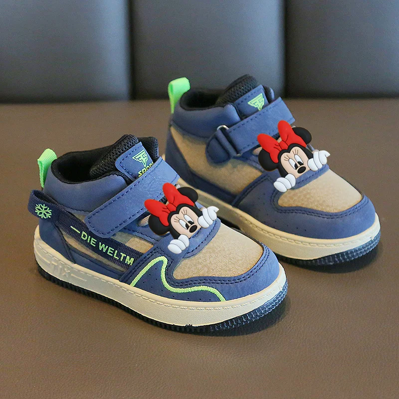 

Кроссовки на мягкой подошве Disney с высоким берцем и Микки Маусом, детская спортивная обувь, весенне-осенняя новая повседневная обувь с Минни для мальчиков и девочек