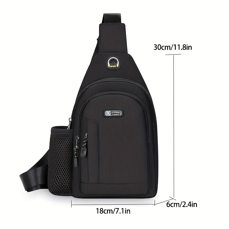 1pcs Men's Crossbody Chest Bag Oxford Cloth with Water Bottle Holder Anti Theft Zipper Pocket Adjustable Strap