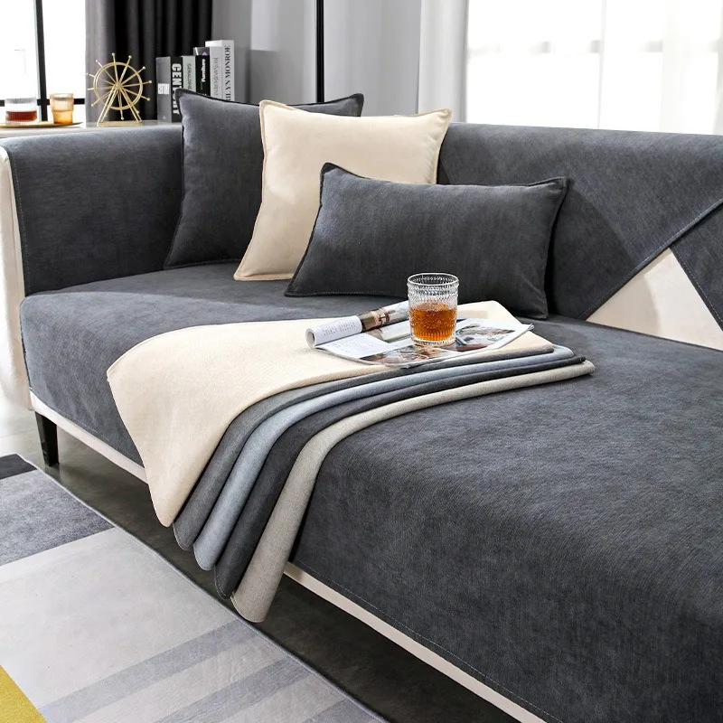

Solid color chenille sofa cushions for all seasons, living room bedroom decoration sofa simple modern dustproof sofa cover save