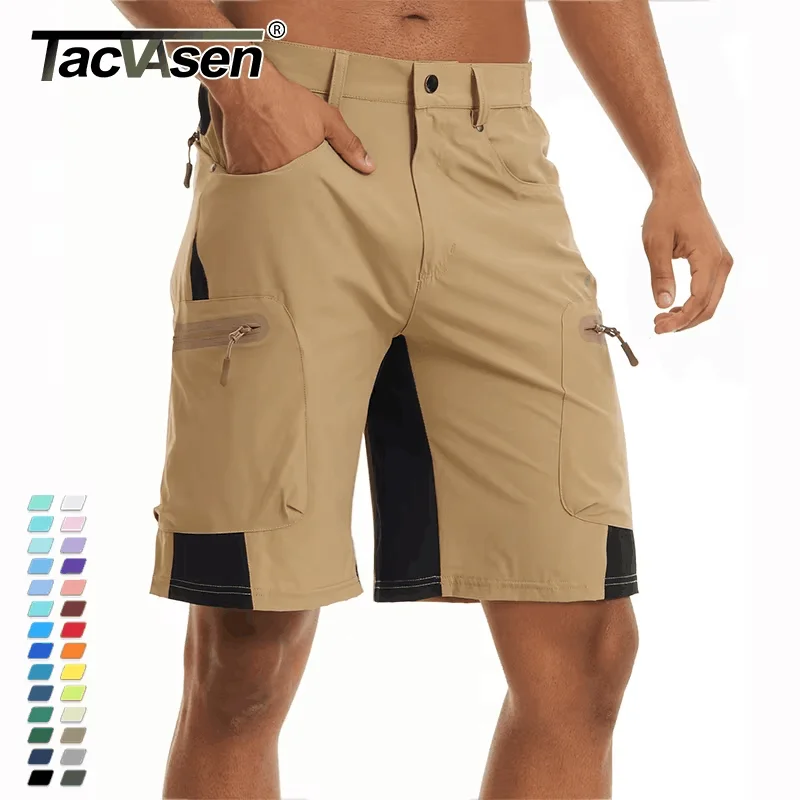 TACVASEN Men Summer Outdoor Shorts Quick Dry Knee Length Hiking Fishing Running Shorts Lightweight Multi-Pockets Workout Shorts