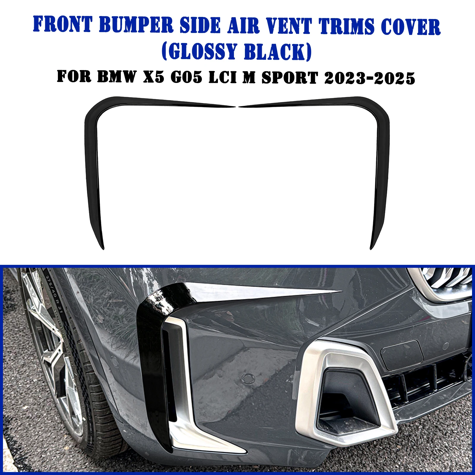 Front Side Air Vent Outlet Cover Trim Intake Frame Spoiler Splitter For BMW X5 G05 LCI M Sport 2023-2024