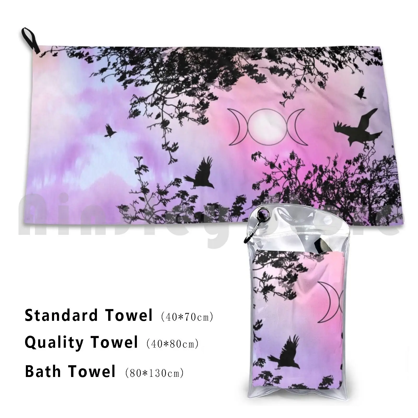 Raven Tree Beach Towel Quick Dry Quality Towel Watercolour Raven Triple Goddess Moon Wicca Pagan Crow