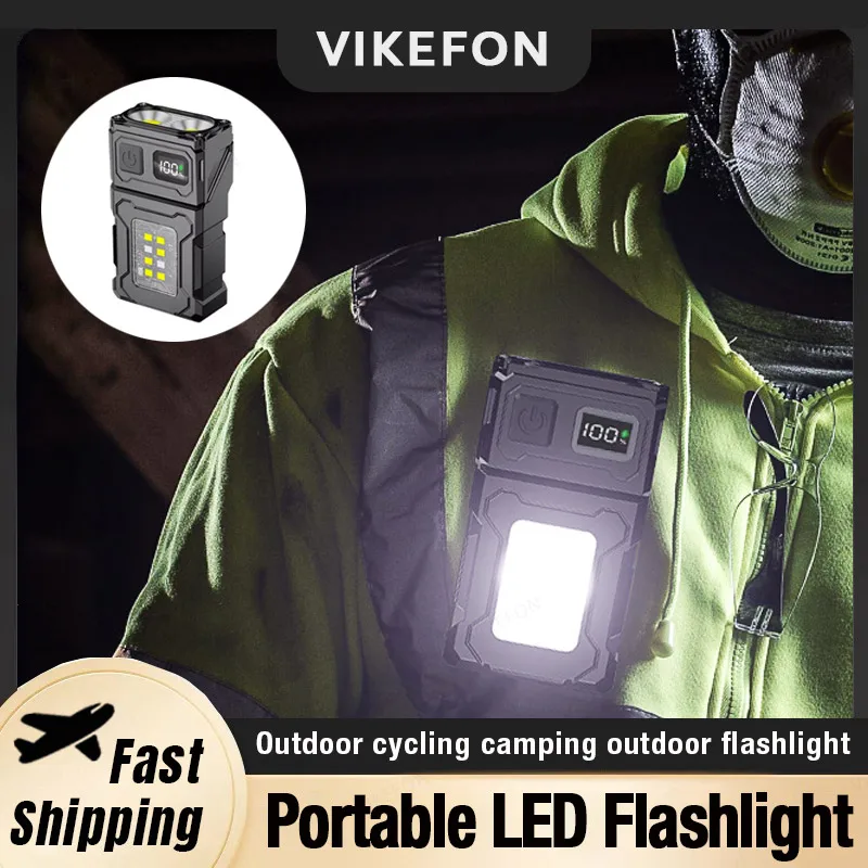 

New 180°Rotatable Outdoor Camping Emergency Lantern Mini LED COB Flashlight Dual Light Source Super Bright Headlight USB Charged