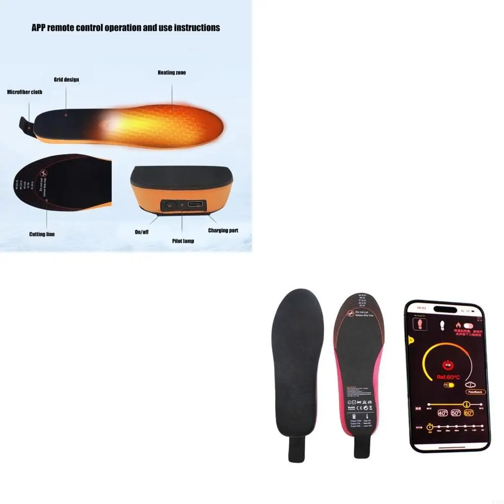 

Rechargeable Electric Heated Insoles Foot Warmer for Skiing Hiking, Electric Heated Shoe Pad Cut in Different Size