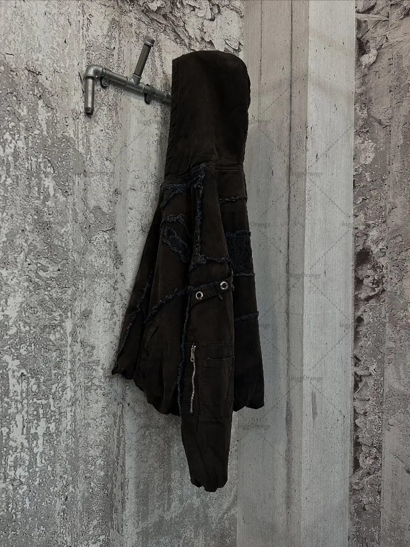 

Модная уличная толстовка в стиле хип-хоп, уличная повседневная куртка, мужская готическая панк-ретро Harajuku с нашивкой, толстовка на молнии с несколькими карманами