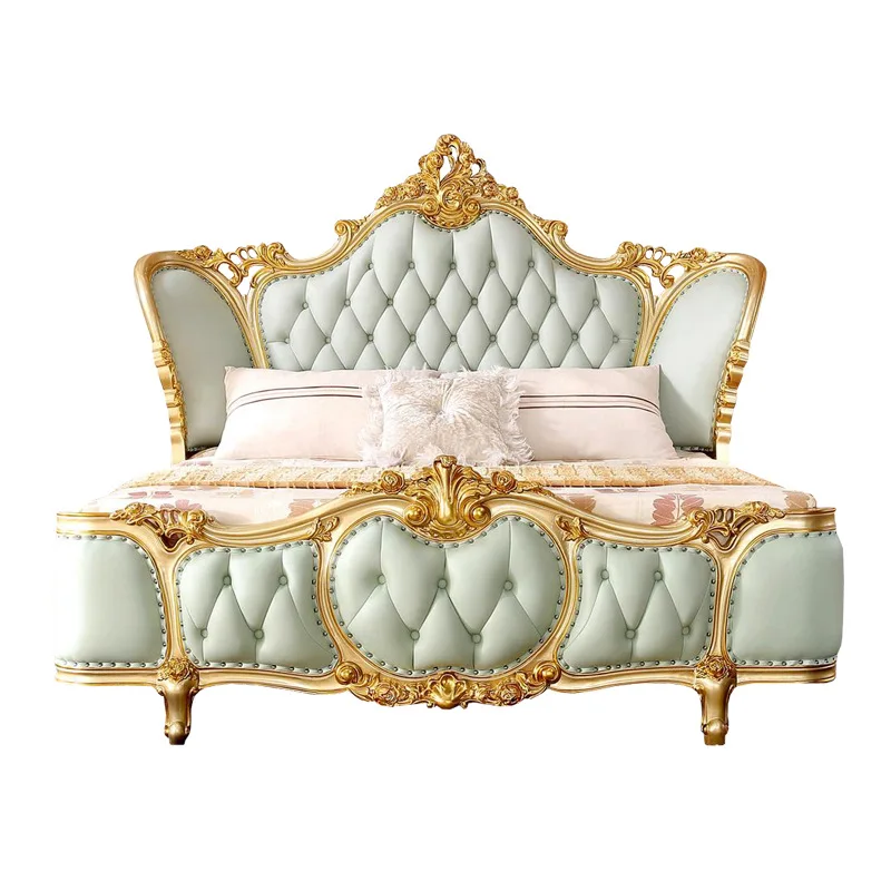 

Solid wood leather master bedroom princess double bed engraving, queen bed