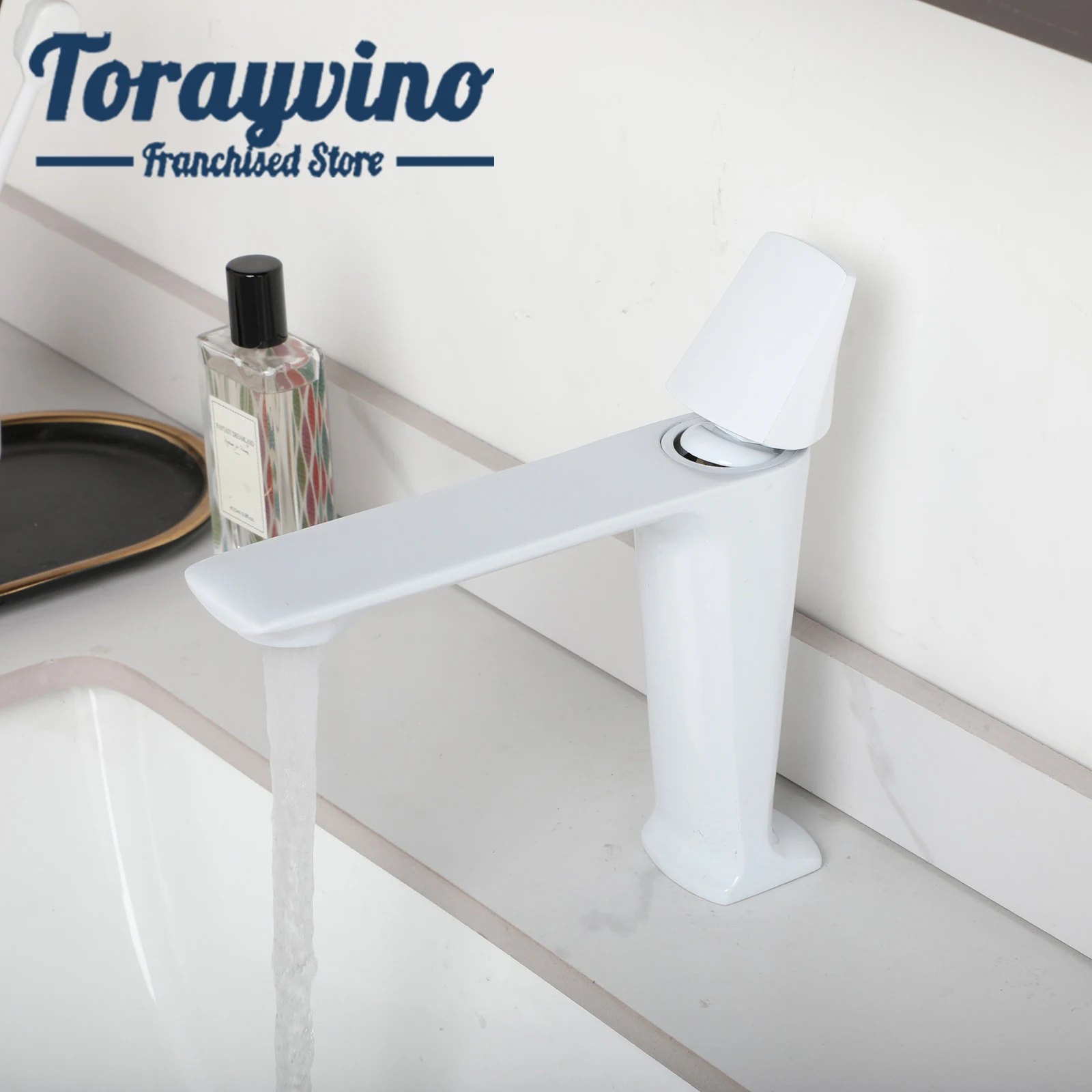 Torayvino White Paint Steam Spout Bathroom Basin Faucet Wash Deck Mounted Single Handle Control Hot And Cold Water Mixer Taps