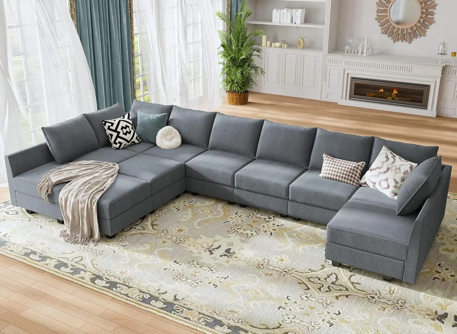 

Convertible U Shaped Modular Sofa Sectional Modular Couch with Chaise Oversized Sofa Sleeper Couch for Large Living Room